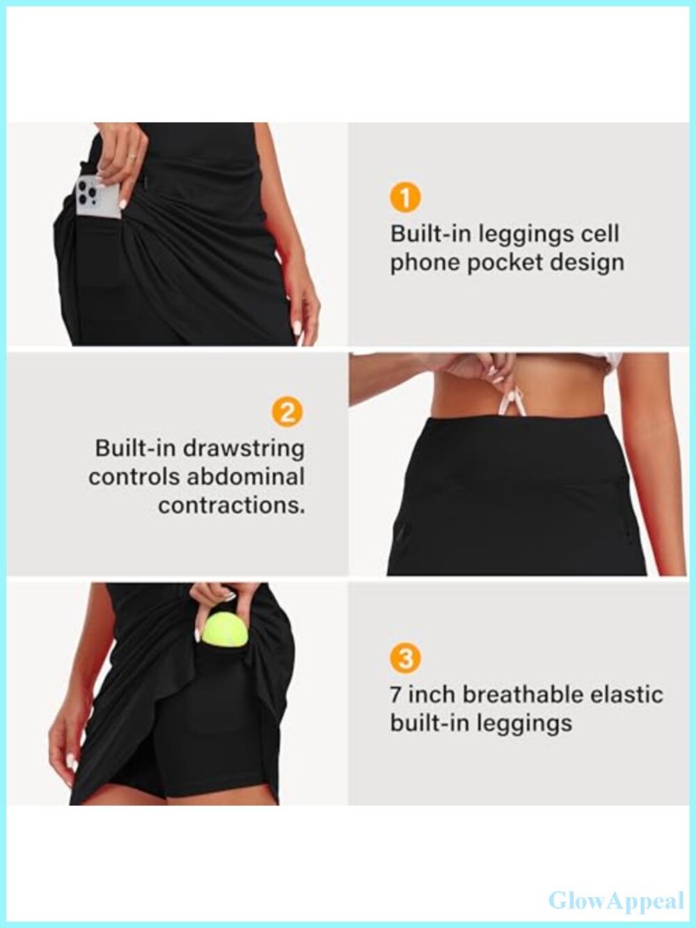 Women's 20" Knee Length Golf Skort Athletic Tennis Skirt with 4 Pockets - Picture 6 of 6